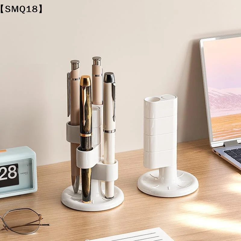 360 Degree Rotating Desktop Pen Holder Easy Access 4 Slot White Storage Organizer for Office Supplies Stationery