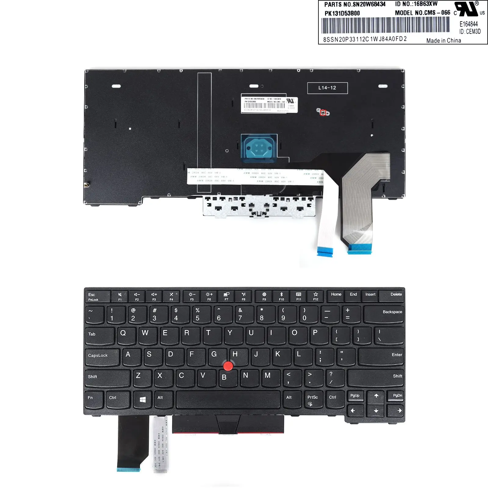 

US Laptop Keyboard for Lenovo E490S with Point Stick and Backlit