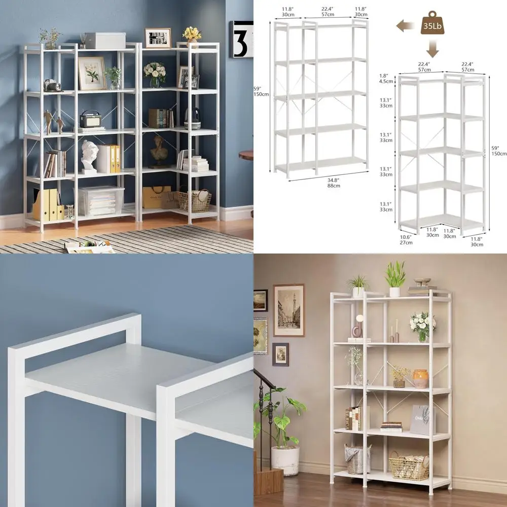 

Современный угловой стеллаж с 5 полками — белый, регулируемые полки для дома и офиса