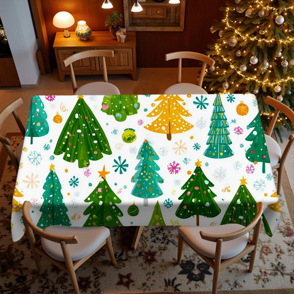 Colorful Christmas Tree Tablecloth Restaurant Kitchen Tablecloth Living Room Home Decoration Rectangular Party Decoration