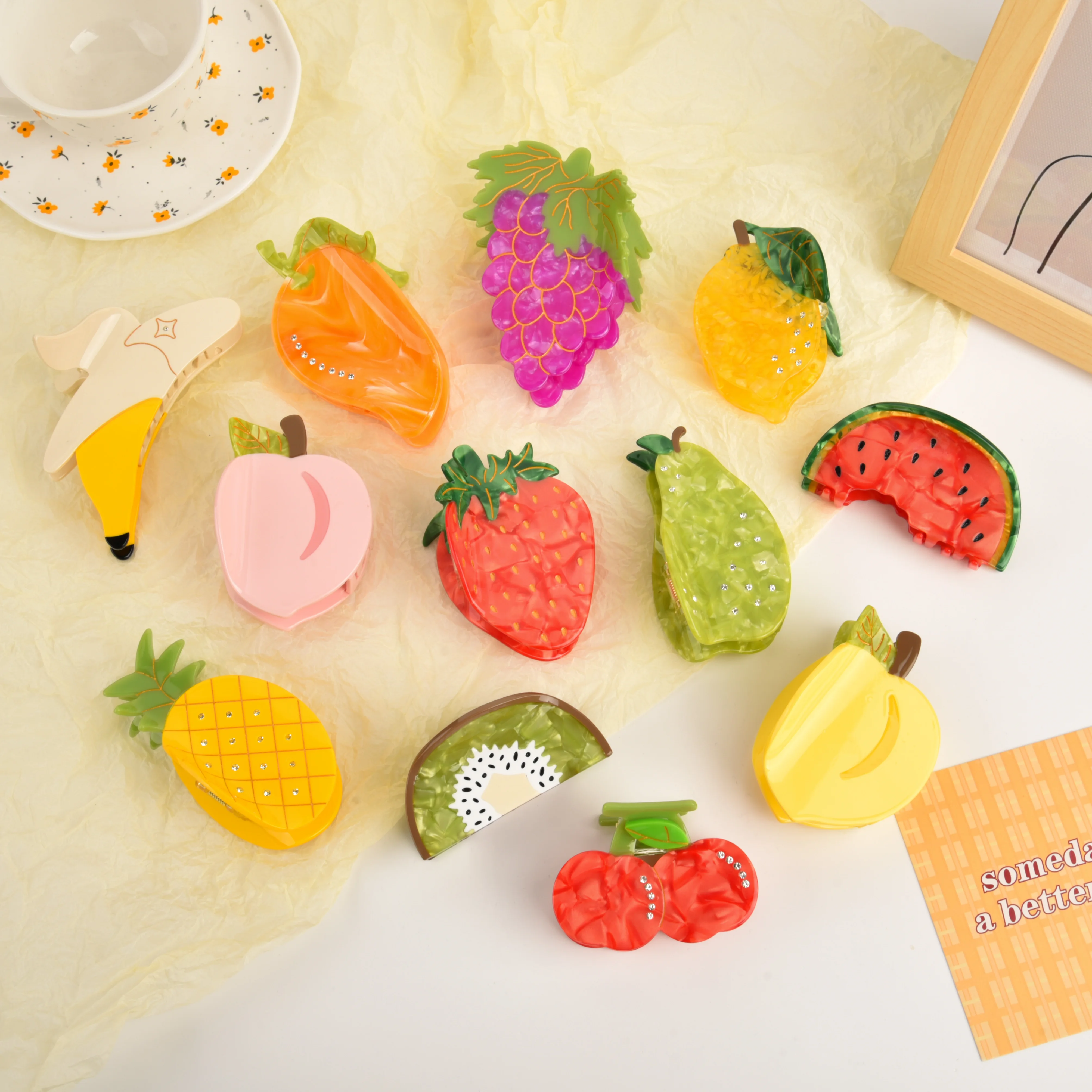 

DuoShang New Style Fruit Lemon Grape Hair Claw Acetate Claw Clips Summer Fruit Series Crab Hair Clips for Women Hair Accessories