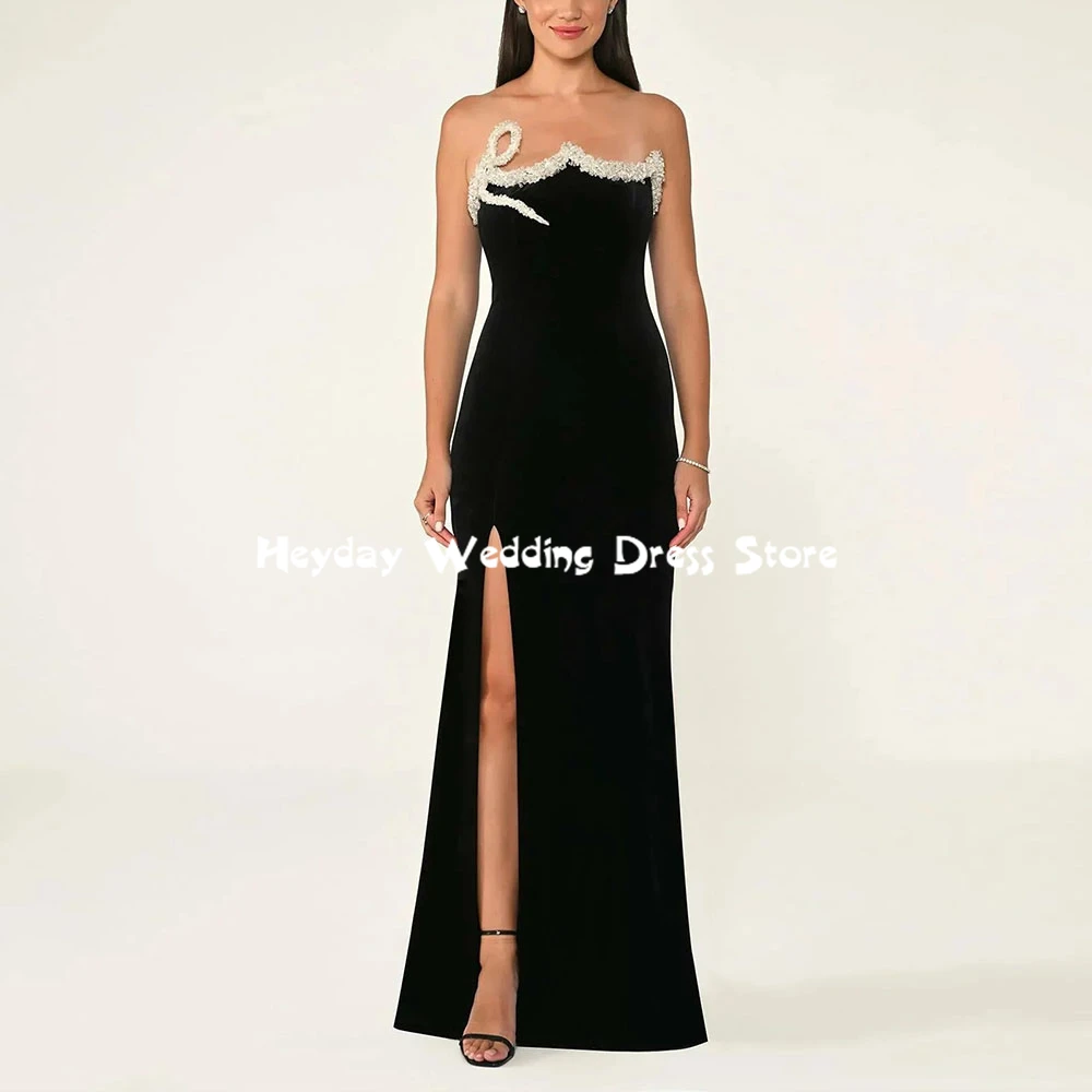 Heyday Women's Velour Mermaid Beaded Strapless Evening Dresses With Sleeveless Split Floor-Length Formal Elegant Dresses 2025