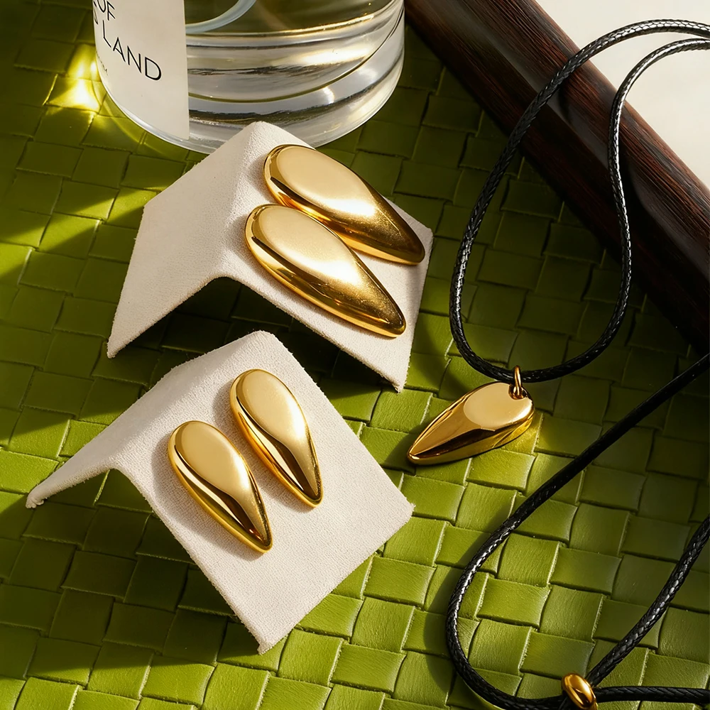 

ENFASHION Para Mujer Rain Drop Pendant Necklace For Women's Stainless steel 18K Plated Gold High Street Earrings Trendy Jewelry