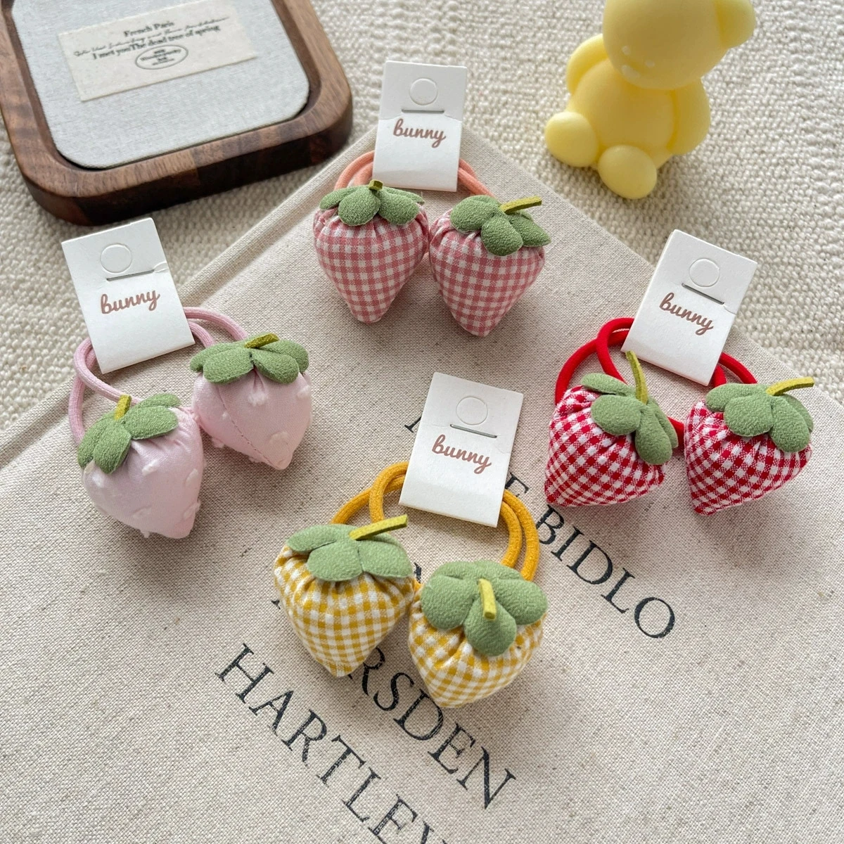 Bandas elásticas para el cabello de fresa de dibujos animados para niñas, accesorios para el cabello, soporte para cola de caballo, lazo para el cabello de algodón para niños, lindas bandas de goma