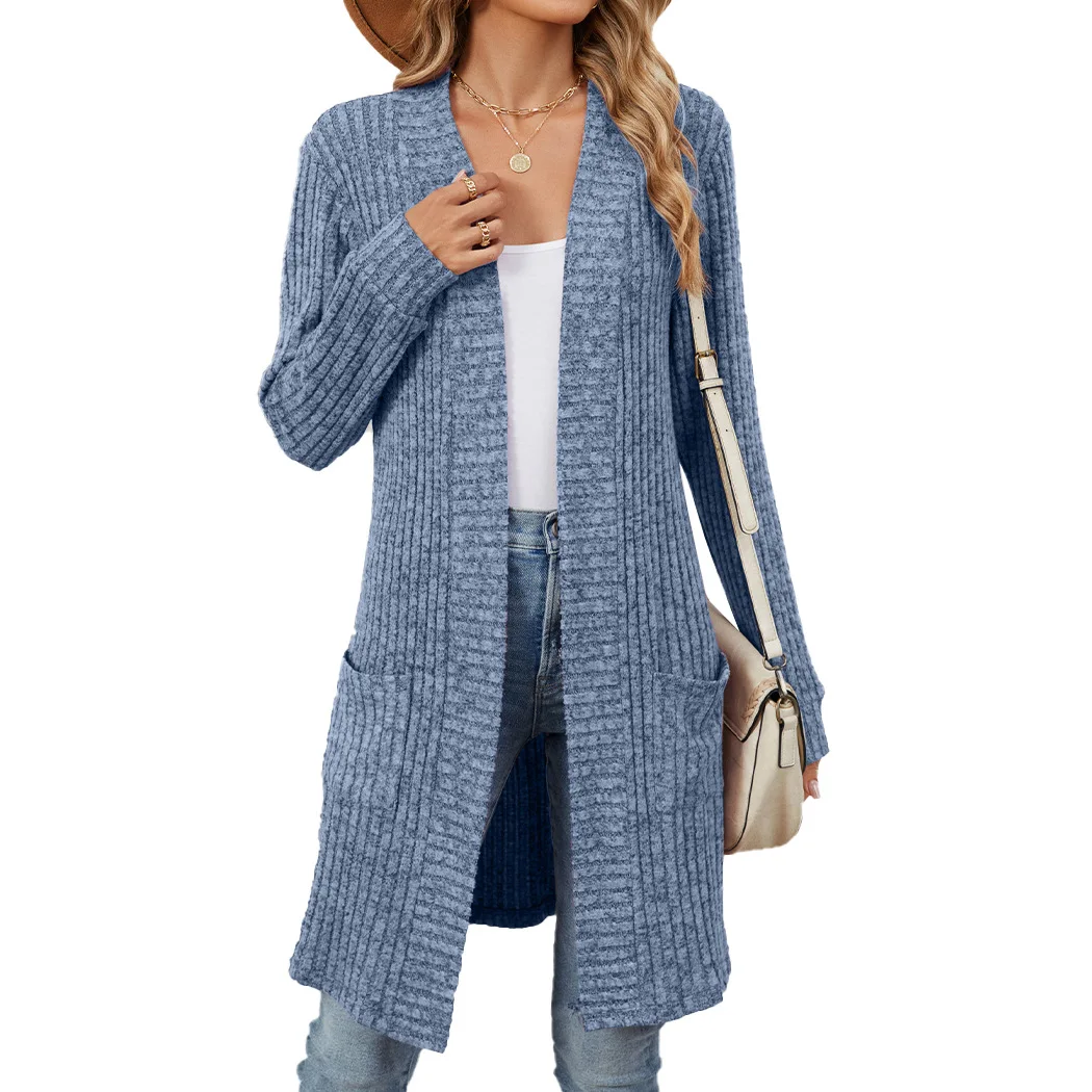 Ribbed Knit Textured Cardigan Women\'s Casual Lightweight Long Sleeve Sweater Drape Open Front Loose Fall Cardigans with Pockets