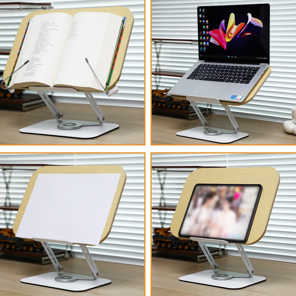 Подставка для книг для чтения Регулируемый держатель для книг с вращающимся на 360 градусов основанием Подставка для поваренной книги для ноутбука Рецепт Журнал учебников