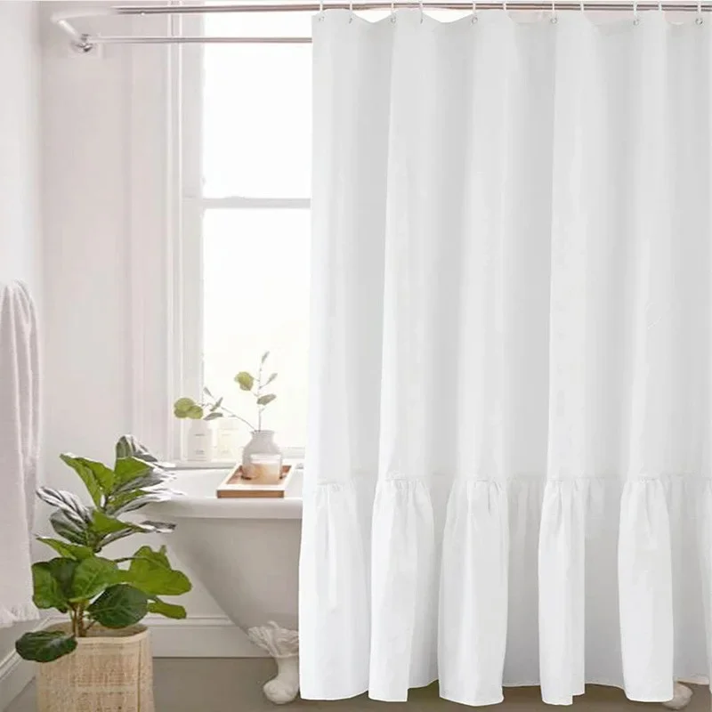 Bath Curtain Lace Plain Patchwork Skirt Bathroom Shower Curtain Cotton Waterproof Ruffle Linen Bathroom Accessories