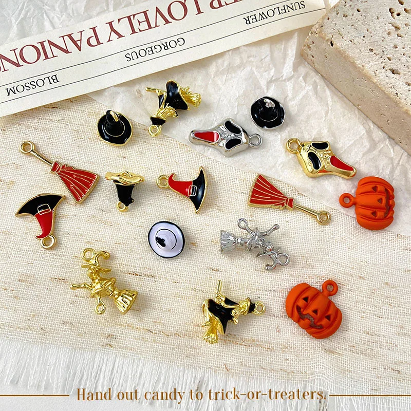 10pcs Funny Halloween Pendant Charms Alloy Pumpkin Hat Pendants Handmade Necklace Earrings Bracelet Diy Jewelry Making Findings