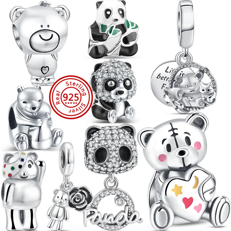 

2022 New 925 Sterling Silver Bear Panda Style DIY Beads Fit Original Pandora Charms Bracelet &Necklace Women Jewelry Anniversary