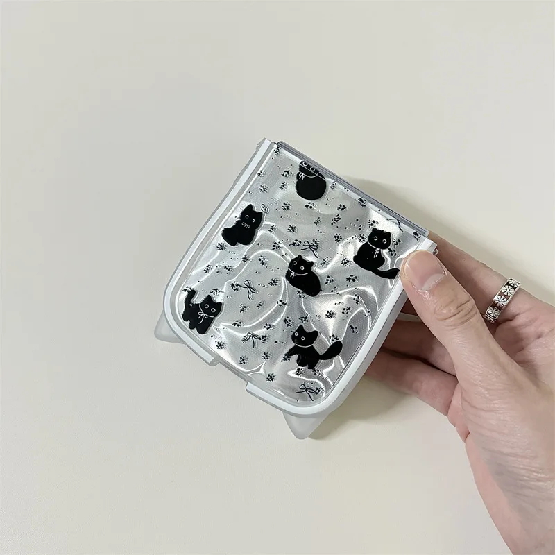 Preto orelhas de gato caso de telefone para samsung galaxy z flip 7 6 5 4 capa protetora traseira para zflip5 zflip6 zflip7 caso escudo