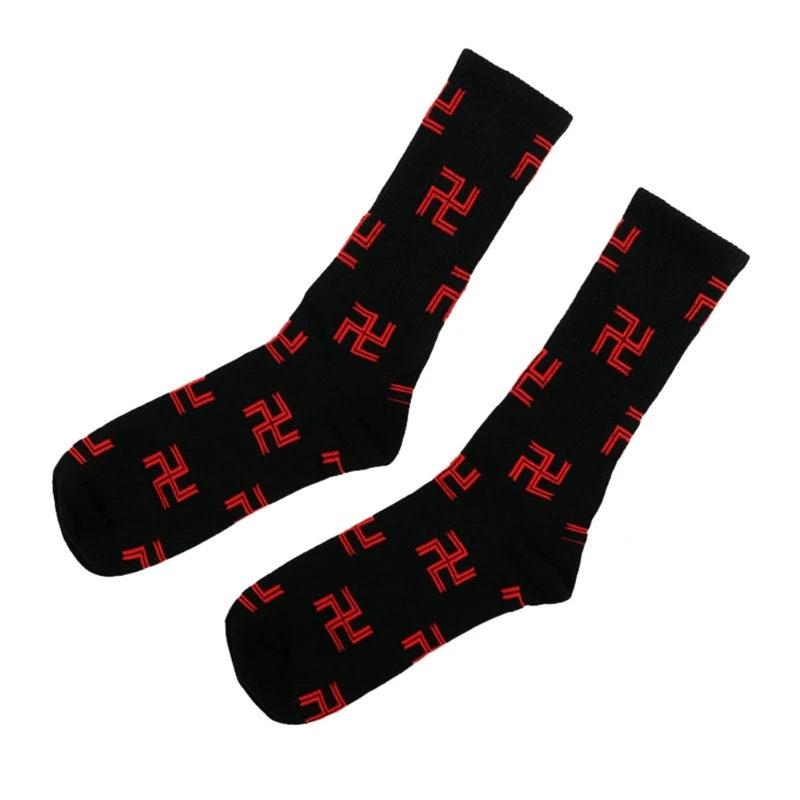 

Women Men Swastika Letter Printed Cotton Socks Japanese Anime Character Patterned Middle Tube Long Calf Socks