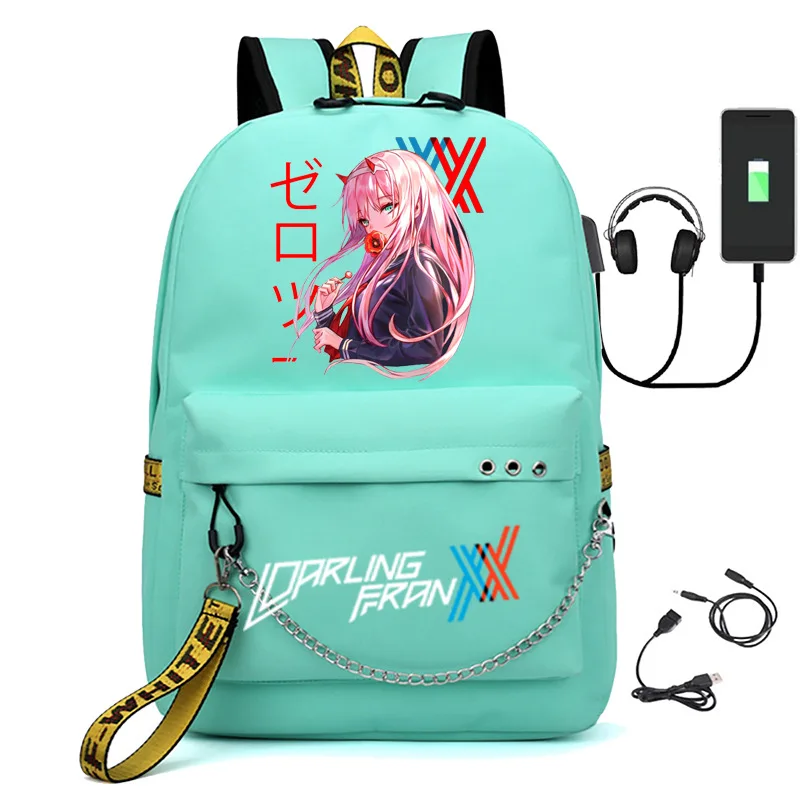 Trendy Popular DARLIN Ginthe FRANXX USB School Bags Unisex Print Oxford Waterproof Notebook multifunction Travel Backpacks