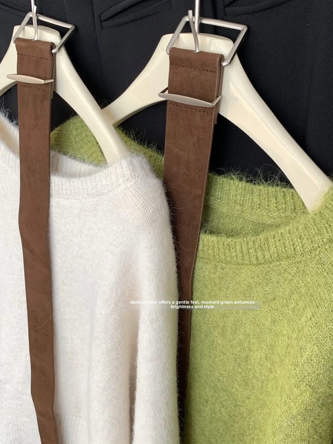 Loose Fit Green Knitted Dress with Sleeve Warmth Control Slimming Effect Autumn Winter Casual Wear Comfortable Long Sleeve Dress