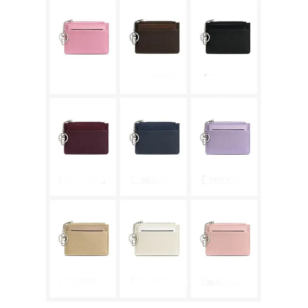 أزياء مع سلسلة المفاتيح المرأة محفظة قصيرة بو الجلود سستة إغلاق بو حامل بطاقة بلون أنيق محفظة نسائية للعملات المعدنية النساء