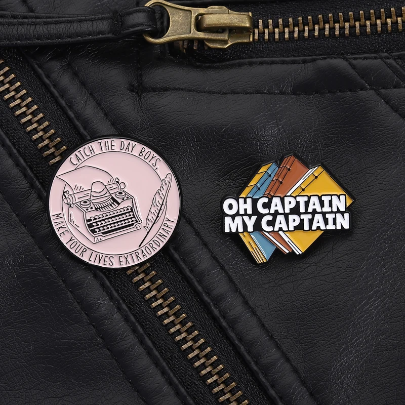 Literary Quote Pin Set Vintage Poetry Style Catch The Day Make Life Extraordinary Design For Book Lovers Backpack Jacket Gift