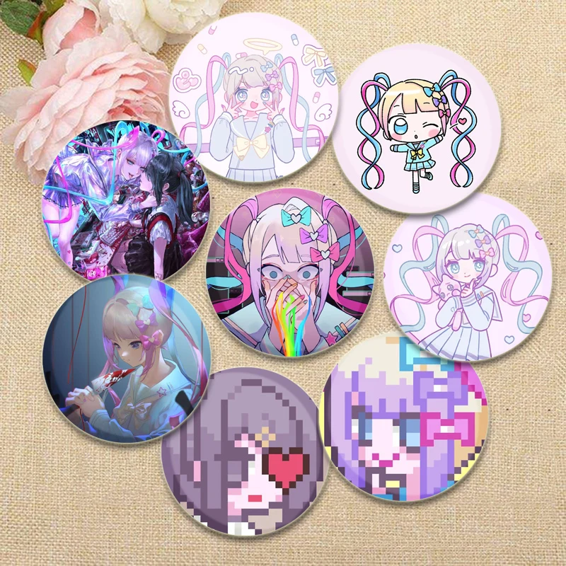 

Needy Streamer Overload KAngel Tinplate Pins Round Cartoon Snap-in Brooch for Backpack Cothes Accessories Anime Collection Badge