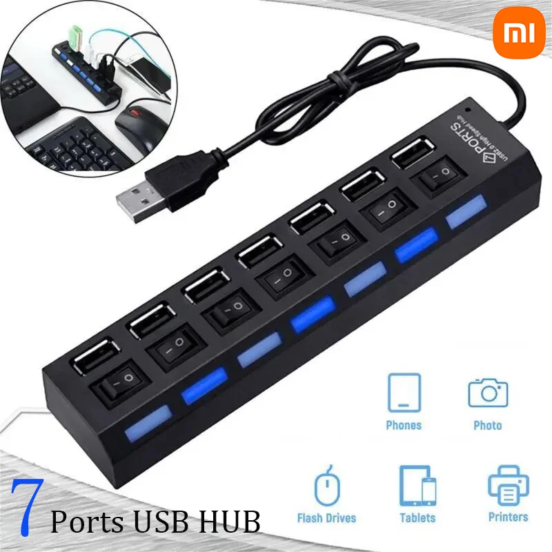 Xiaomi USB Hub Adapter Multi Ports Use Power Adapter Extensor USB 2.0 PC Computer Accessories Switch USB For Laptop 2024 New