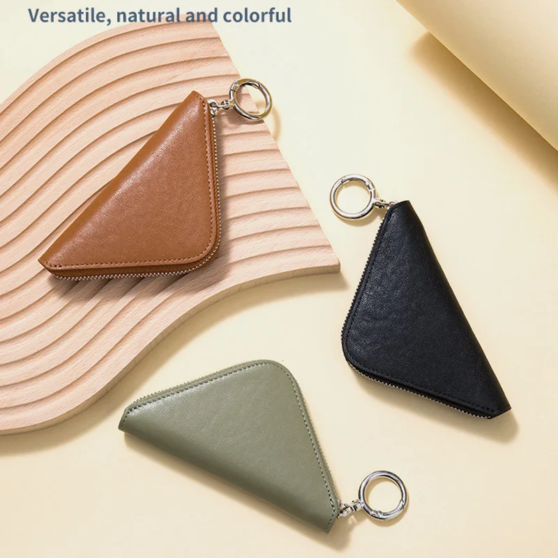 NEW Genuine Leather Triangular Key Bag Men Women Creative Cowhide Car Key Holder Keyring Lipstick Coin Purse Mini Wallet 12.5cm