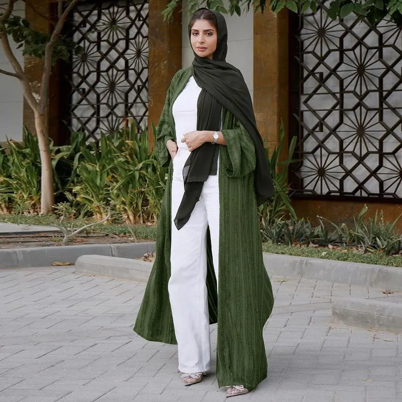 

Four Seasons Muslim New Fashion Women's Vintage Casual Trendy Elegant Basic Loose Long Sleeve Knitted Abaya Coats Female Clothes