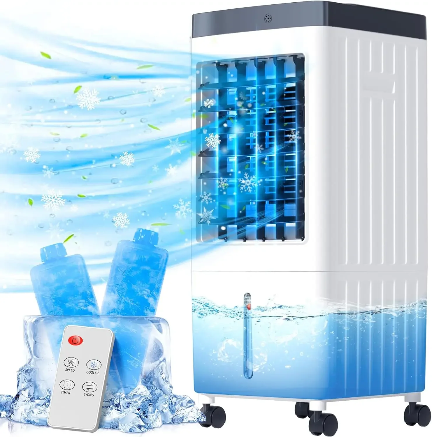 

3 IN 1 Powerful Evaporative Air Cooler with Remote Control, Fast Cooling Fan, Timer, and 3 Speeds - Air Conditioner Unit with 2