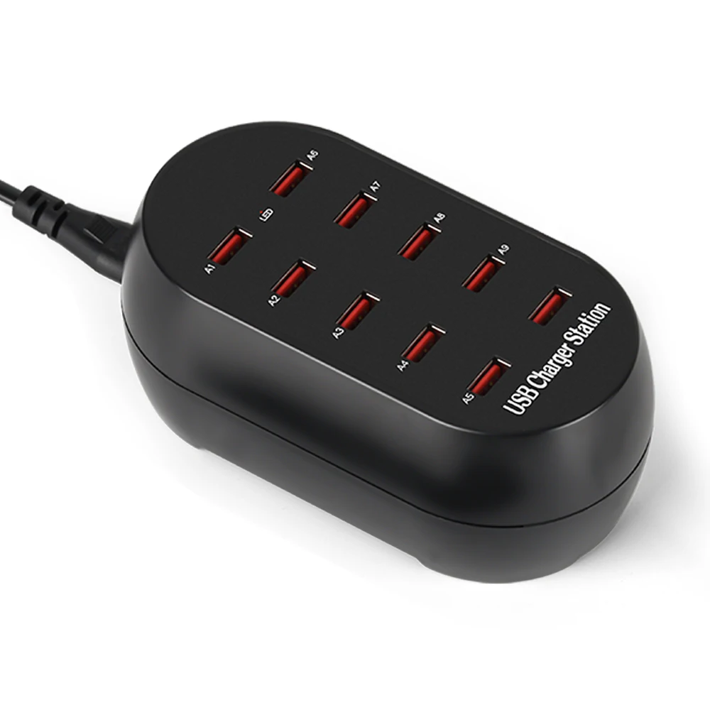 

AIXXCO USB Charging Station, 10-Ports 50W/10A Multi Port USB Hub Charger with for Cellphone &Tablet Multiple Devices