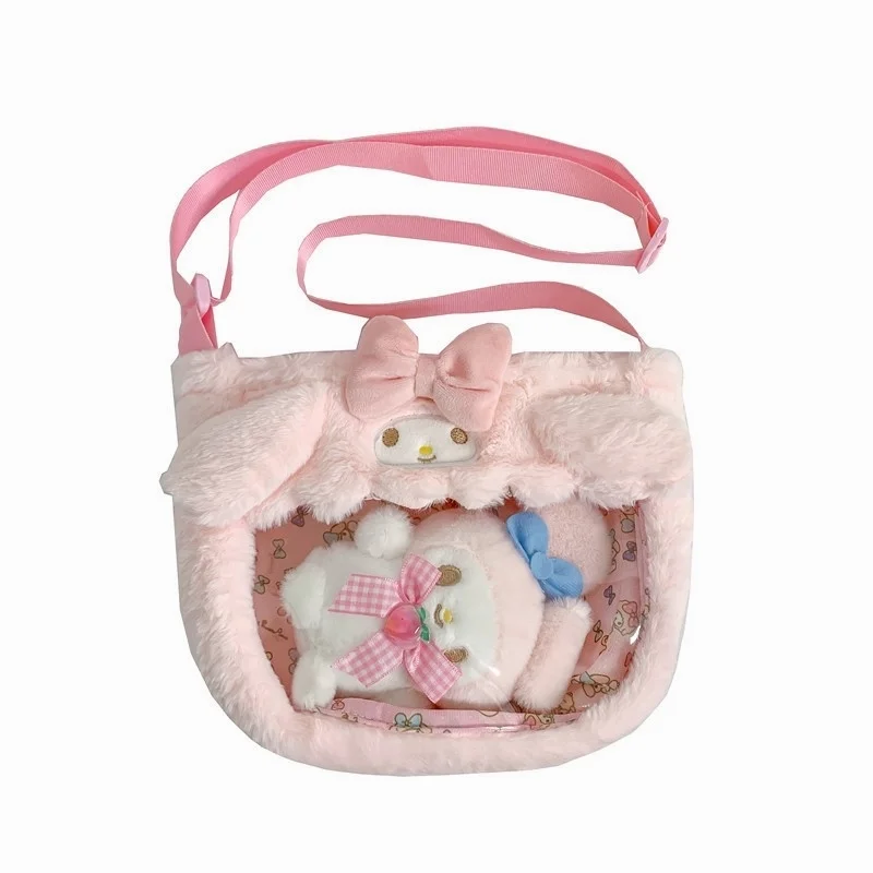 Bolsa de Ombro Sanrio Plush, Boneca Quadrada Pequena, Yugui Dog, Kuromi Melody, Mochila Lazer Portátil