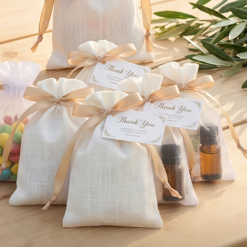Cotton Linen Drawstring Pouches for Wedding Favors Birthday Presents Candy Packaging Jewelry Eco Friendly Small Gift Bags
