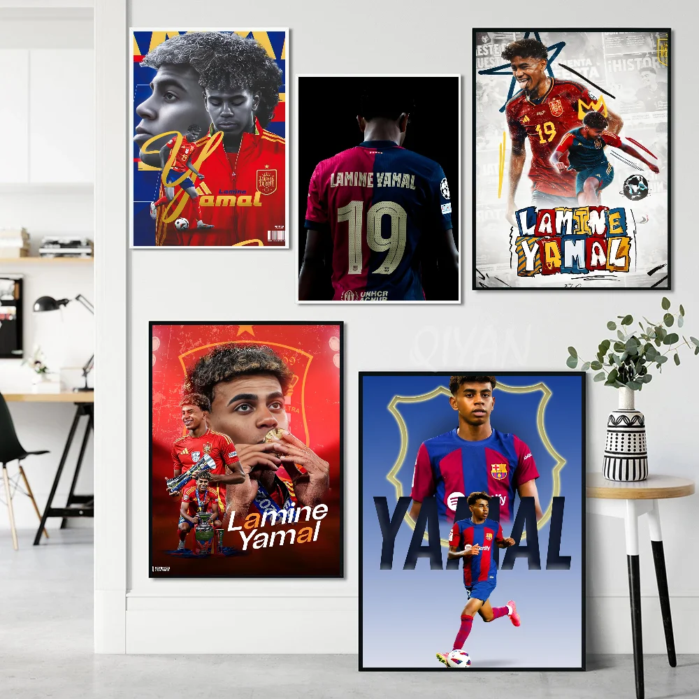 Popular Football Stars L-Lamine Y-Yamal Poster Paper Print Home Living Room Bedroom Entrance Bar Cafe Art Painting Decoration