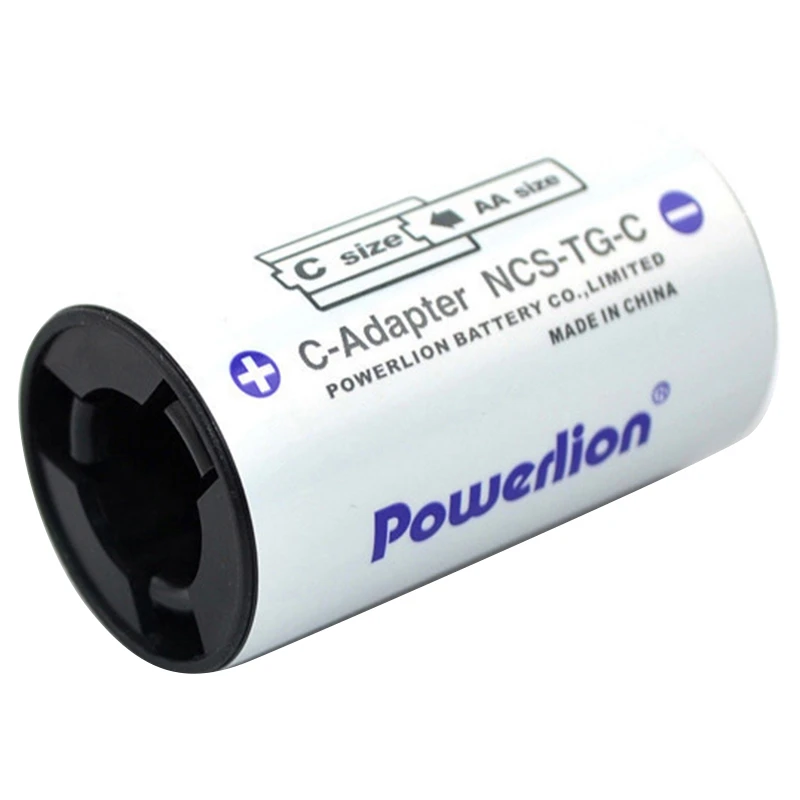 Powerlion adaptor baterai UKURAN C, casing konverter Spacer baterai ukuran AA ke C digunakan dengan sel baterai AA-4 pak