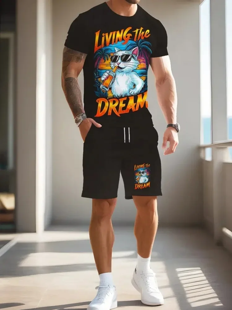 

Cartoon Graphic Set For Men Plus Size Breathable Fitness Sports Short Sleeved Suit Casual Quick Drying Men's Tops Tee