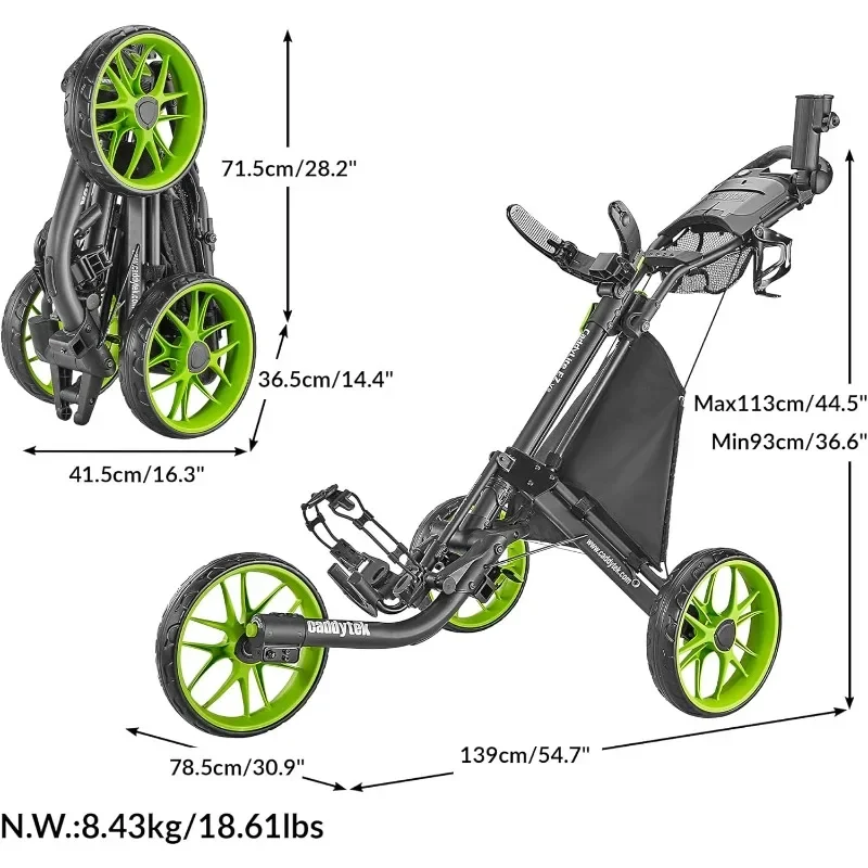 Caddytek CaddyLite EZ V8 3 휠 골프 푸시 카트, 접이식 접이식 경량 푸시 카트, 풋 브레이크 포함