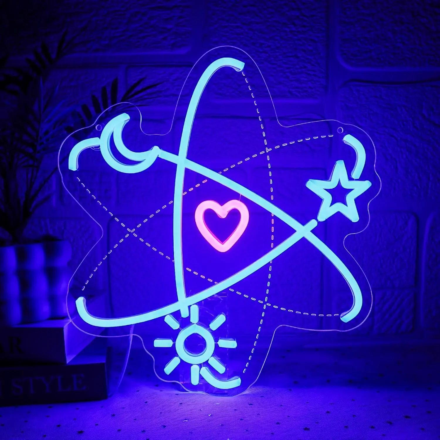 Atomic Heart Neon Sign Celestial Sun Moon Star LED Wall Art USB Powered Decor  Bedroom Living Room Space Theme Lover Gift