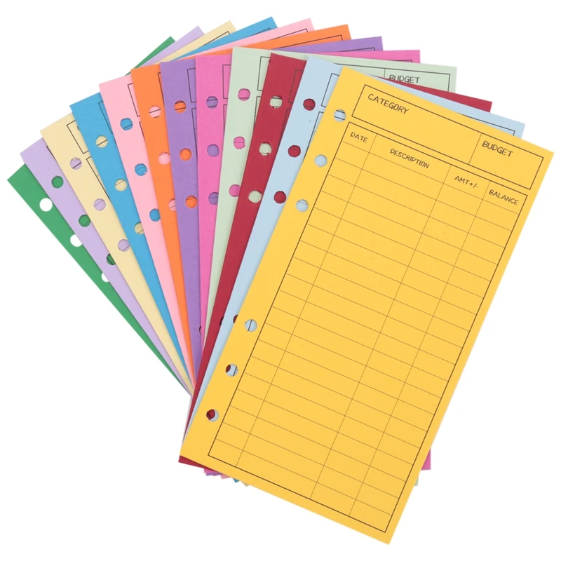 

12 Budget Envelopes, Card Cash Envelope System, Save Money, Various Colors, Vertical Layout And Perforation