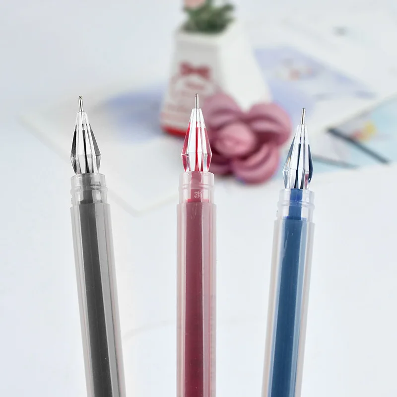 3/10pcs/mix Diamond Tip Gel Pen,0.38mm Large-capacity Black/Blue/Red Ink Exam Signing Writing School Office Supplie Stationery