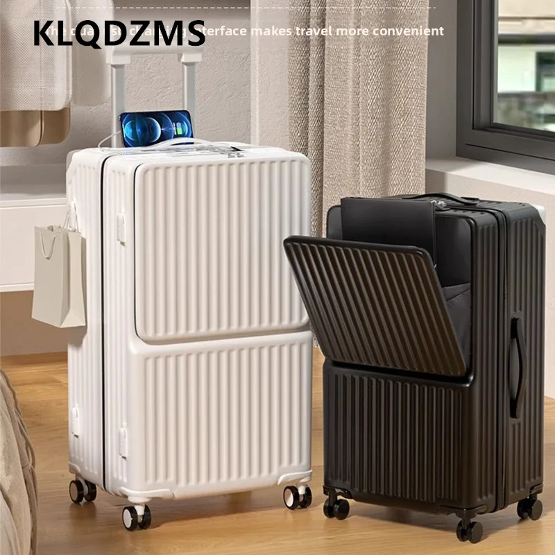 

KLQDZMS Luggage Travel Bag Front Opening Laptop Trolley Case USB Charging 24"26"28"30 Inch Password Box Rolling Suitcase