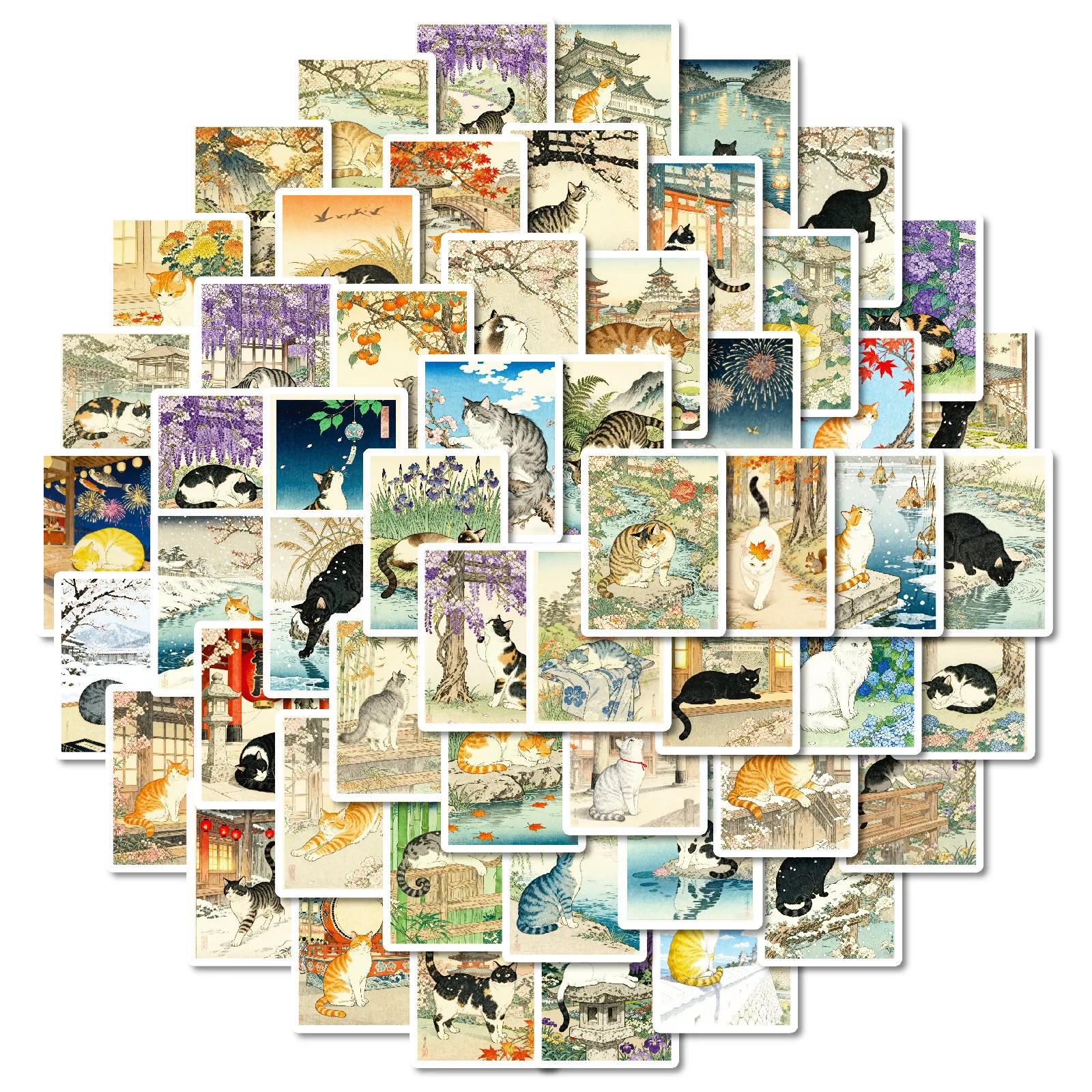 10/56 PIÈCES Chat Mignon Autocollants Style Rétro Graffiti Dessiné À La Main Décoration Animale Créative BRICOLAGE Jouets Ordinateur Portable Guitare Vélo Dessin Animé Autocollants