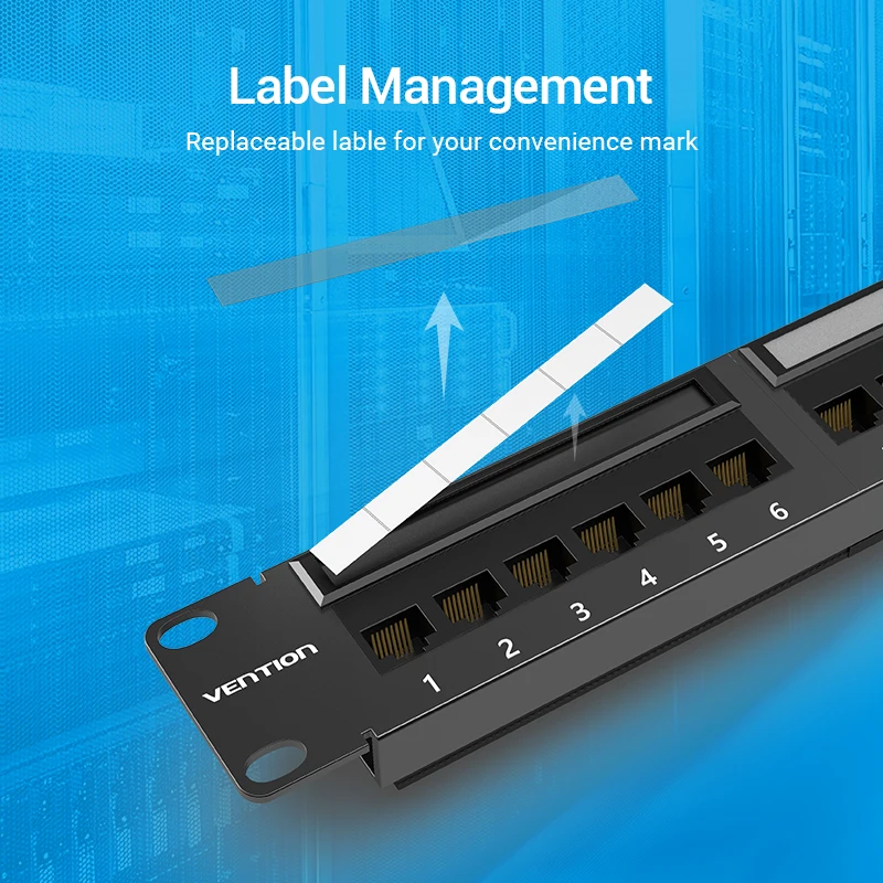 Vention 19in 1U رف 24 ميناء CAT6A لوحة التوصيلات RJ45 شبكة مهائي كابلات كيستون جاك إيثرنت توزيع الإطار إرسال أداة