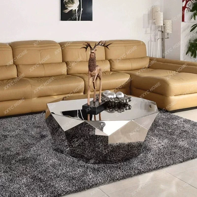 T Modern Simple Villa Hotel Light Luxury Living Room Bedroom Coffee Table  Light Luxury Living Room Diamond Stainless Ste