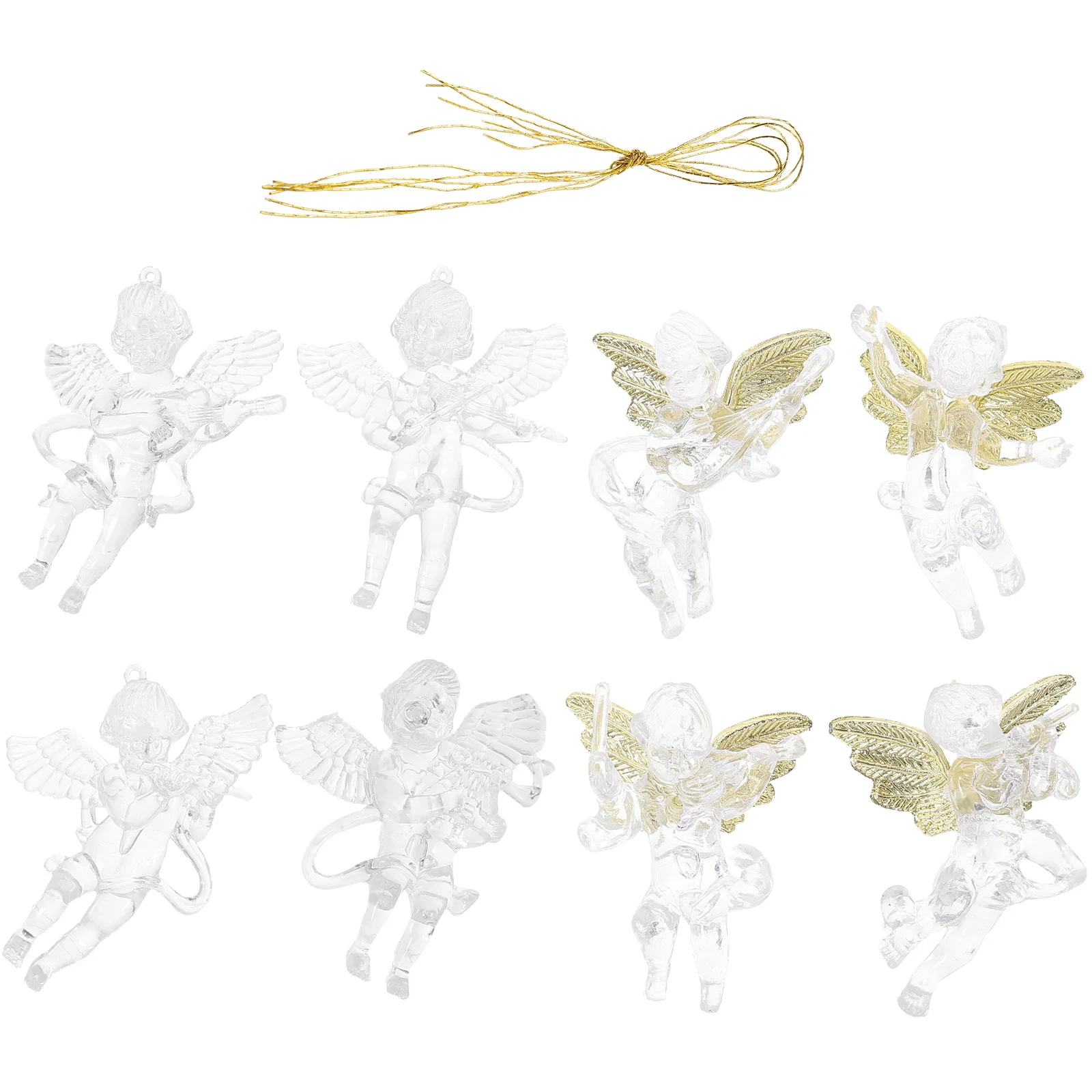 

8pcs Angel Hanging naments Transparent Figurines Gold winged 6cm 9cm Decor Xmas Tree Pendant Christmas Party Favors Home