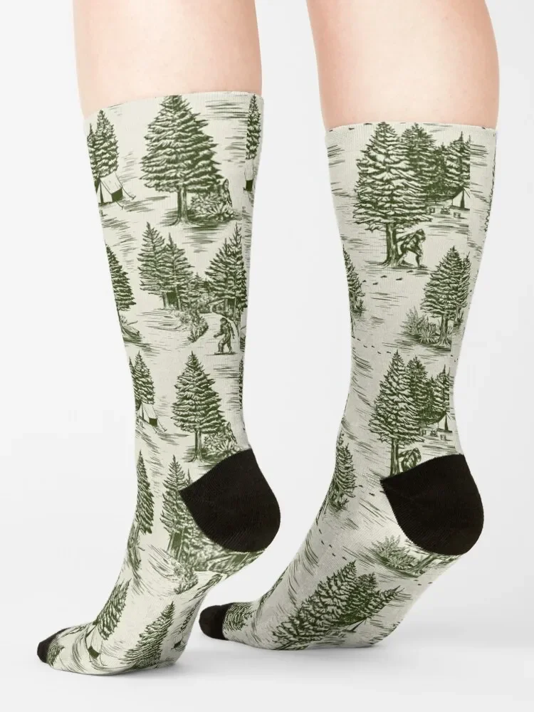 Bigfoot / Sasquatch Toile de Jouy in Forest Green Socks FASHION Wholesale Mens Socks Women\'s