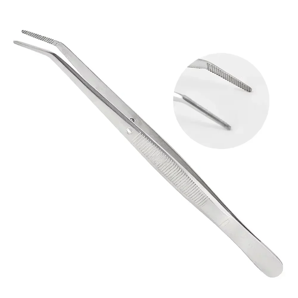 

1Pcs Dental Cotton Tweezers Stainless Steel Surgical Serrated Curved Tweezer Pick Up Cotton Clip Forcep Surgical Instrument