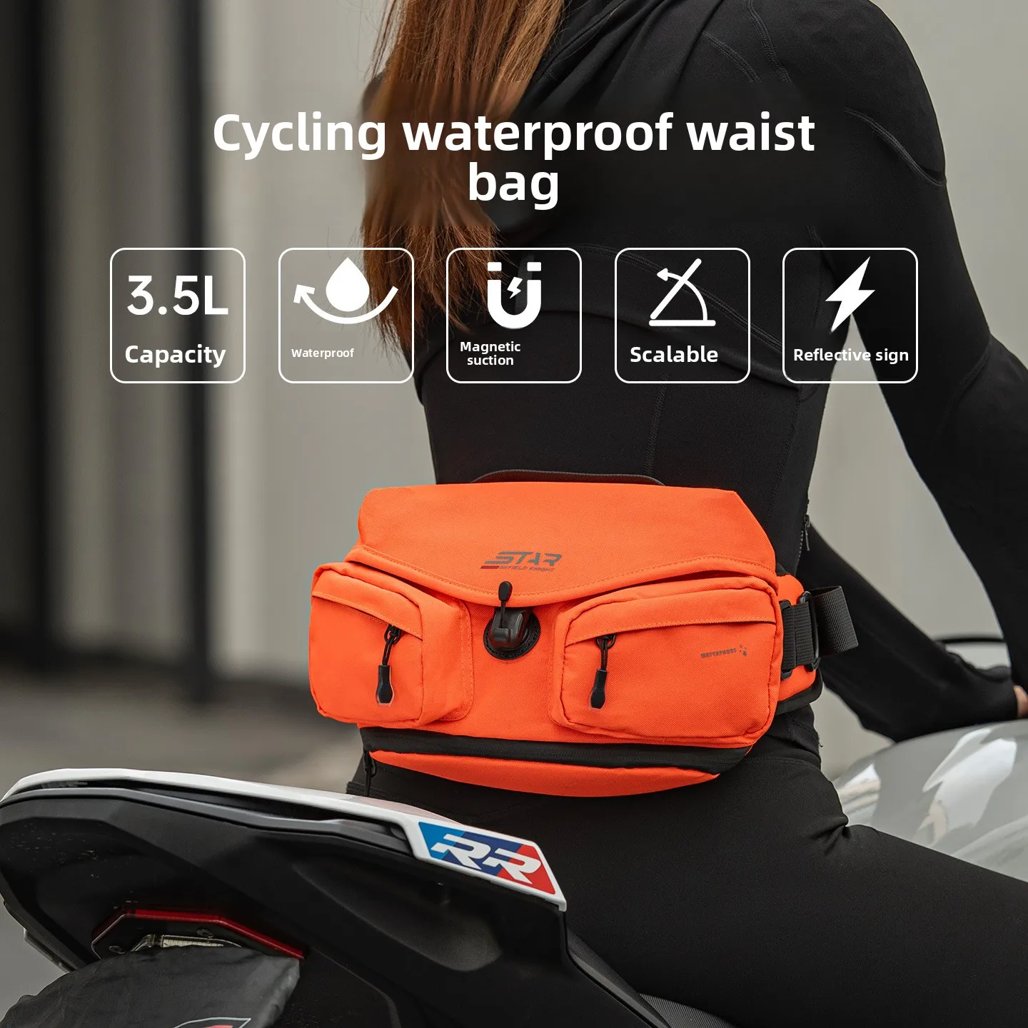 STAR FIELD KNIGHT Motorcycle Riding Waist Bag Magnetic Buckle Expandable Multi-Pocket Crossbody Pack for Outdoor Travel