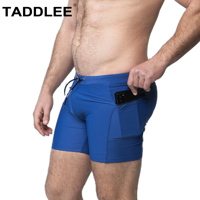 Taddlee Swimwear Men Swimsuits Swim Boxer Brief with Zipper Pockets Square Cut