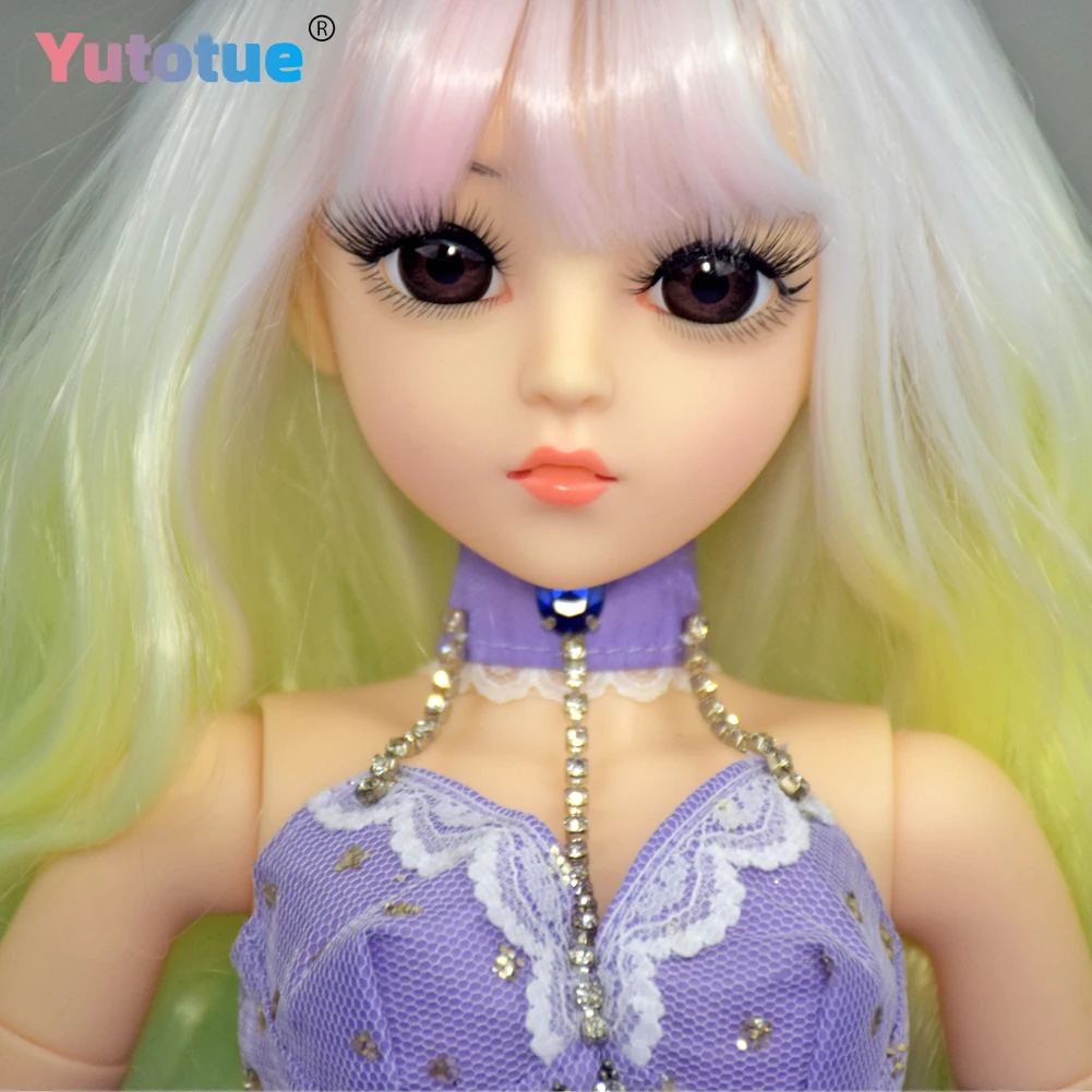 YUTOTUE 1/3 BJD Doll Kids Toy 60cm Height Girl Doll with Dress Shoes Colorful Curly Wigs Lifelike