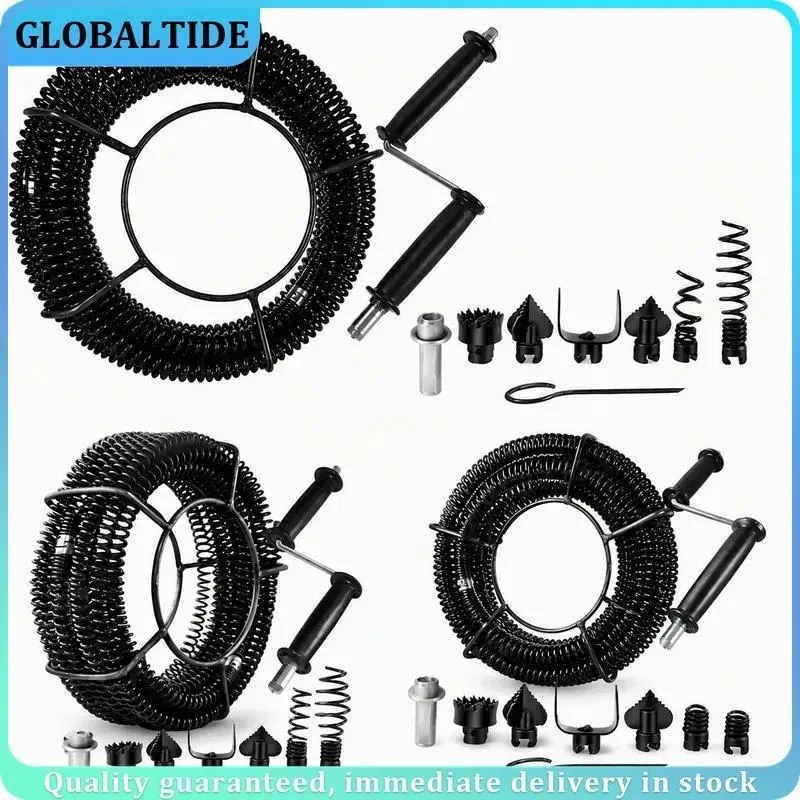 12M Drain Pipe Dredger Sewer Cleaning Machine Extension Spring Set With Crank For 40-100MM Household Plumbing Clog Remover