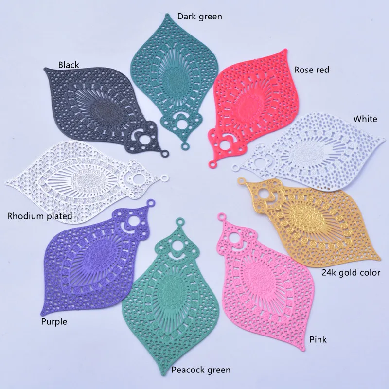 30 Stück AB4754 47*27mm Messing-Schmuckanhänger, bemalt in Rosa, Lila, Violett, Wassertropfen-Charms, Schmuckzubehör für Ohrringe – Detail 3
