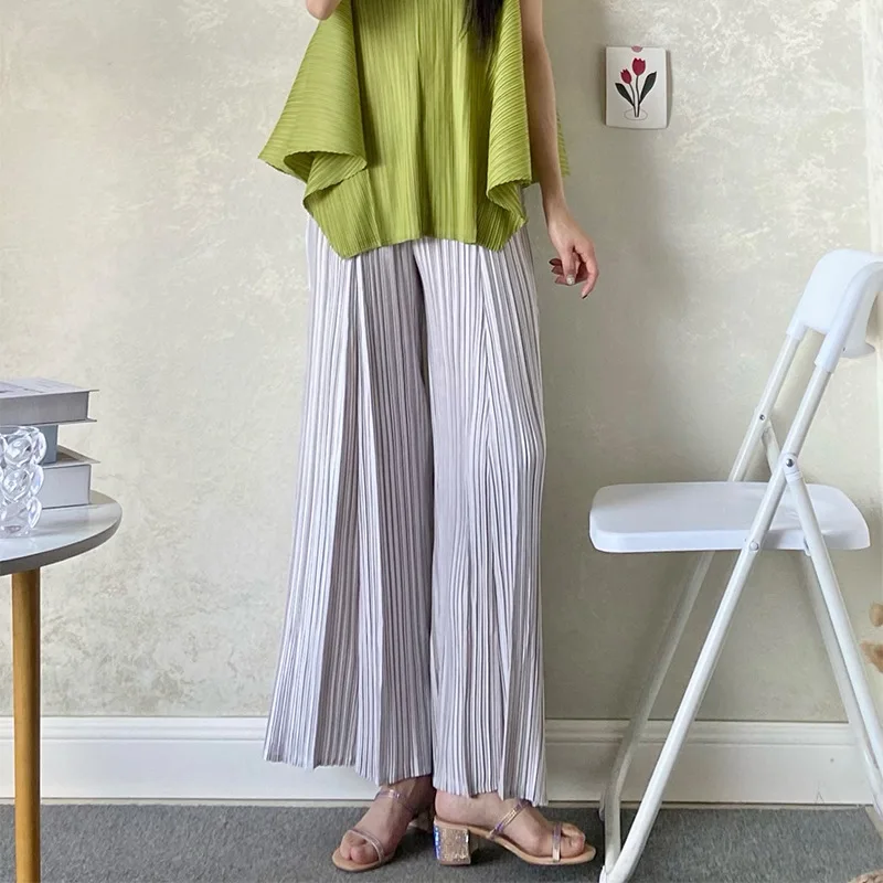 

Spring and summer new wide-leg pants drape trousers high-waisted slim thin Miyake pleated 2022 flared casual pants for women