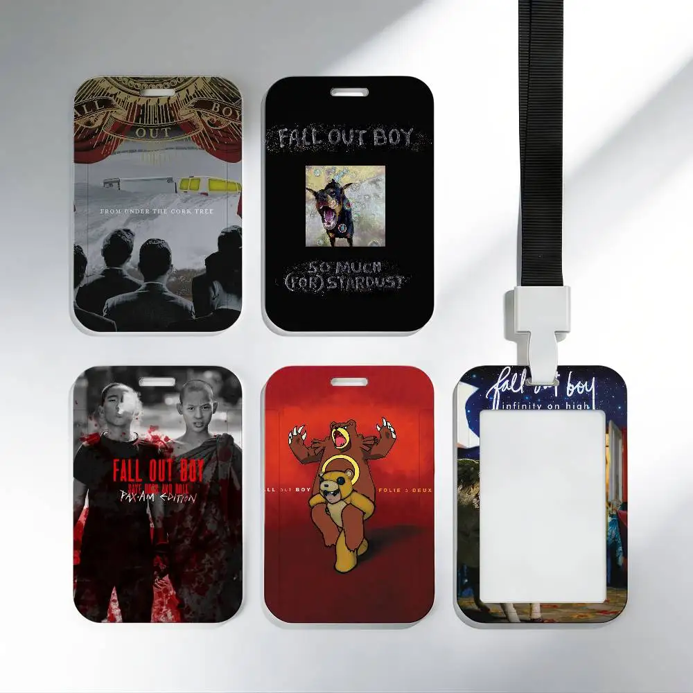Fall Out Boy Band Black Nylon Lanyard Card Holder Set ID Preventing Loss