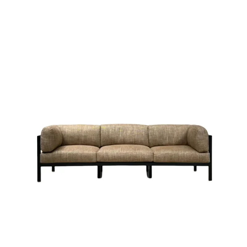 Niche wabi sandy wind log designer small apartment office bed and breakfast three-person solid wood soft bag sofa