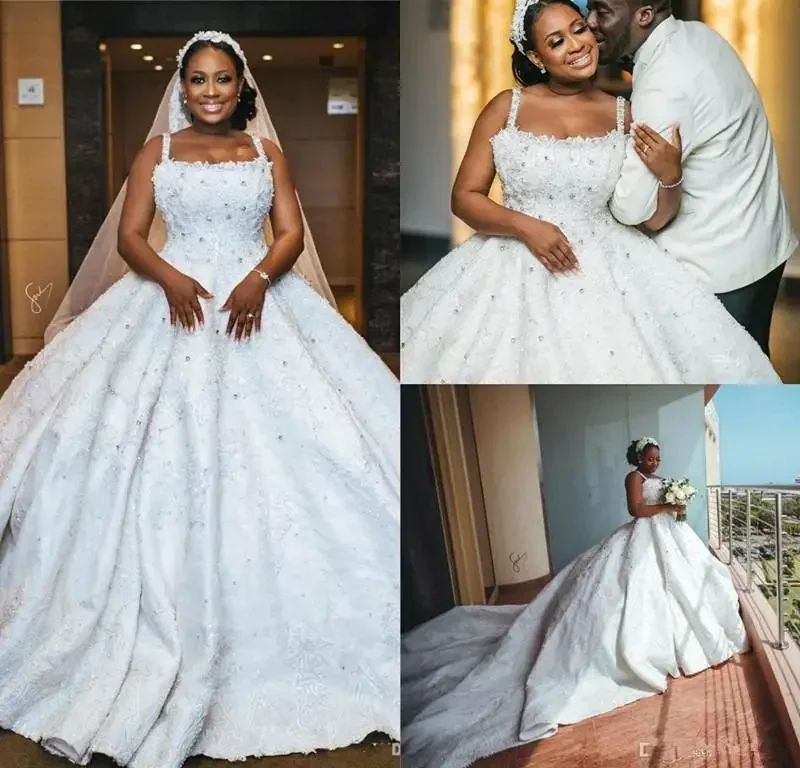 

Африканские бальные платья больших размеров по индивидуальному заказу, свадебное платье, кружевная аппликация, кристаллы, черные девушки на бретельках, роскошные свадебные платья